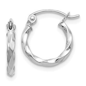2mm, Twisted 14k White Gold Round Hoop Earrings, 12mm (7/16 Inch)